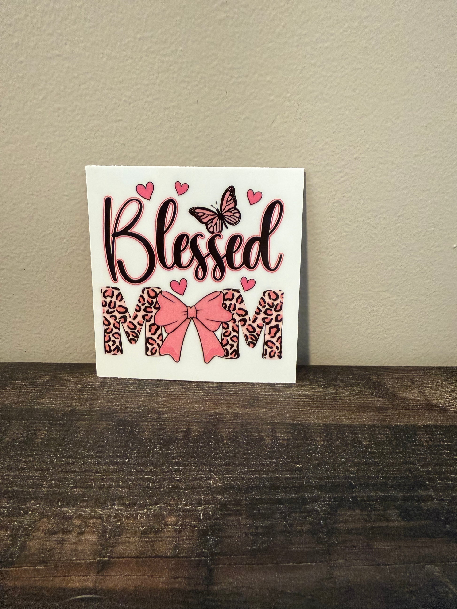 Blessed mom decal; cheetah print