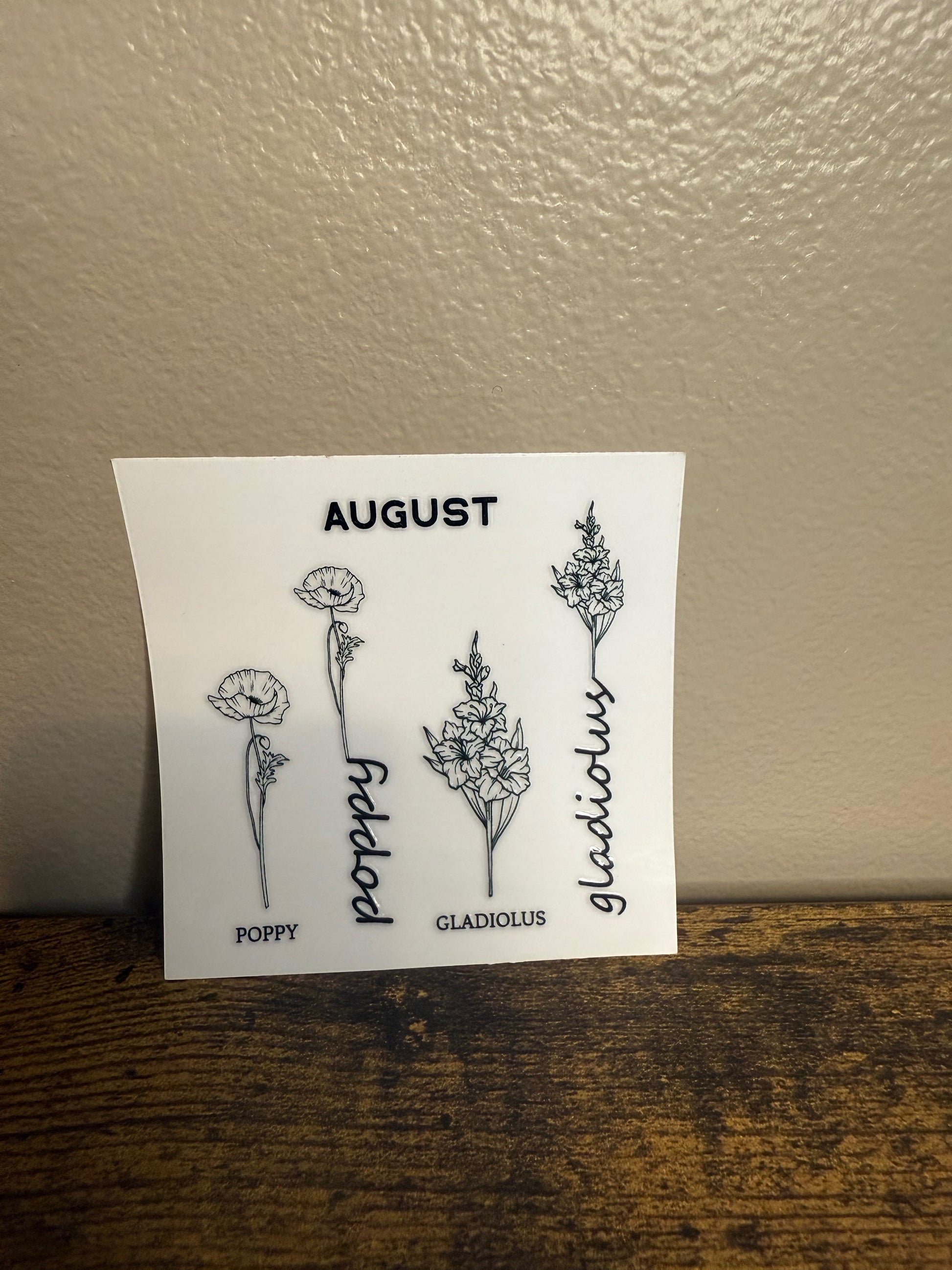 August birth flower decal in black