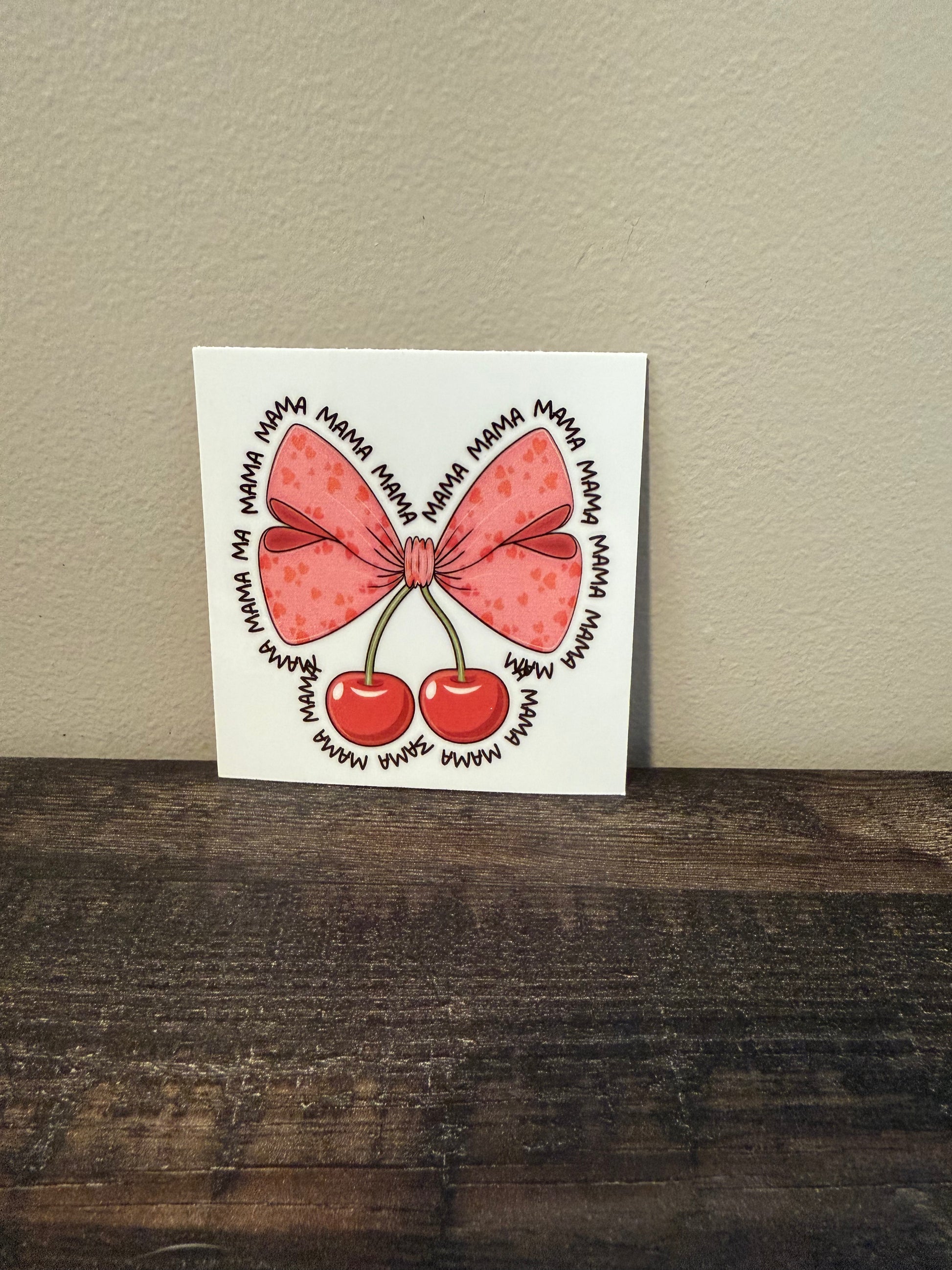 Cherry bow mama decal in pink